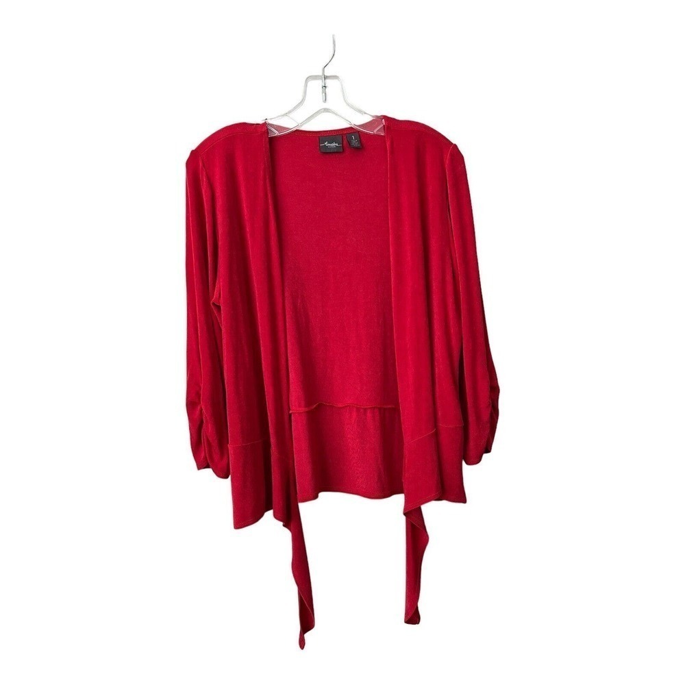 Chicos Travelers Women's Slinky Red Wrap Top Size 1 Medium 3/4 Sleeve Valentines